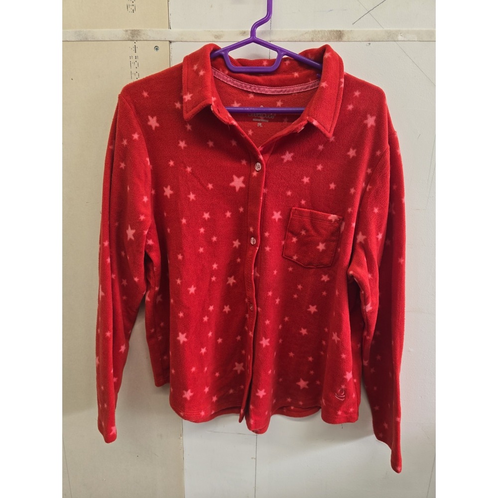 Cuddl Duds Petite Fleecewear Star Fleece Button Front Pajama Set PL Pockets - Picture 2 of 14